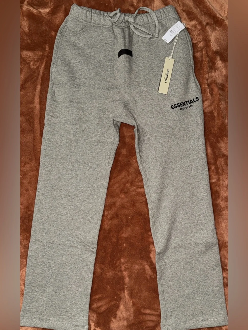 Fear of God mens Dark Oatmeal Essentials Sweatpants with Black Logo